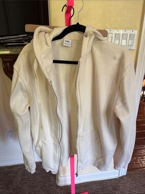 Zara Off-White Hooded Zip Jacket size medium